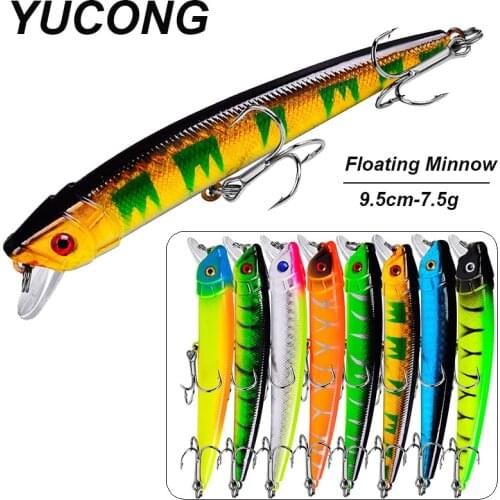 YUCONG 1PCS Floating Minnow Bait 9.5cm-7.6g Topwater Fishing Lure Artificial Hard Wobbler Noisy Swimbait Bass Isca Pesca Stick