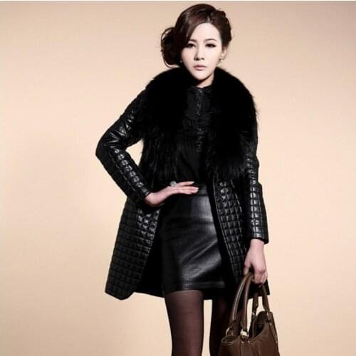 S/9XL Womens Large Size Pu Leather Overcoats Long Section Fur Collar Leather Jackets Female Leather Coats Jaqueta De Couro K492