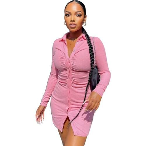 New Autumn Casual Womens Dresses Vintage Bodycon Single-breasted Summer Dress Simply Ruched Y2K Womens Clothing 2021 Vestido