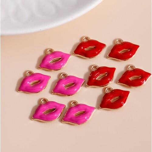 10pcs 17*12mm Romantic Enamel Red Lips Charms DIY for Necklaces Pendants Earrings Cute Girl Charms Jewelry Making Accessories