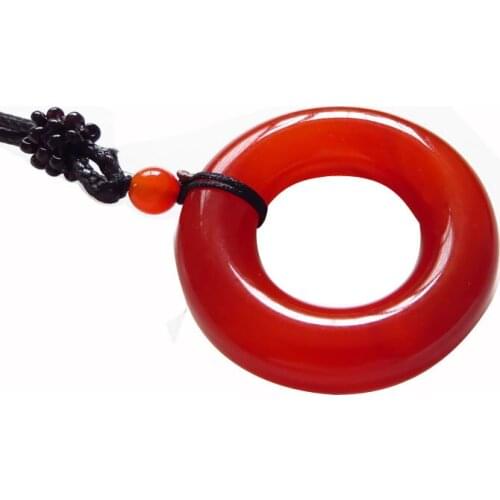 100% Red Agate Chalcedony Peace buckle Pendant Jewelry Lucky Safe Auspicious Amulet Sweater chain Pendant Jade Fine Jewelry