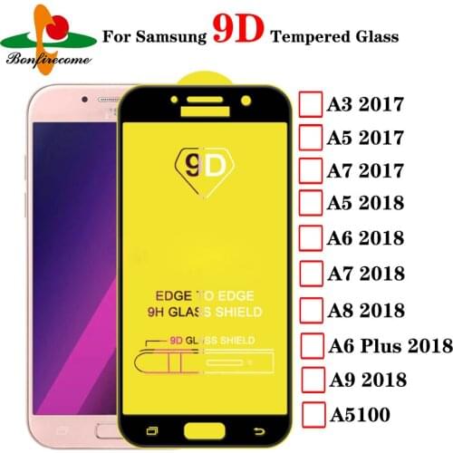 100pcs\lot 9D Tempered Glass For Samsung A3 A5 A6 A7 A8 A6+ Plus A9 A5100 2017 2018 Screen Protector Full Protective Film