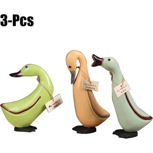 3PCS Table Ornament Fashionable Handmade Cute Wooden Duck Home Figure Ornament Home Decor