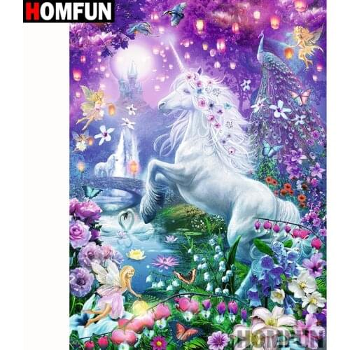 HOMFUN Full Square/Round Drill 5D DIY Diamond Painting "Animal horse" Embroidery Cross Stitch 5D Home Decor Gift A18217