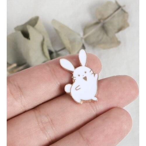 Dancing White Rabbits Brooches Cute Happy Animal Bunny Enamel Metal Pins For Women Coat Shirt Bag Jackets Collar Lapel Badge