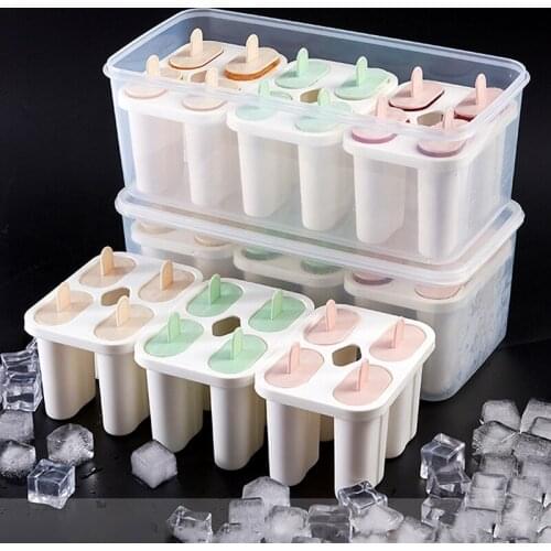 Food Safe PP Ice Cream Molds Box 12Cell Frozen Ice Cube Molds Popsicle Maker DIY Homemade Freezer Ice Lolly Mould