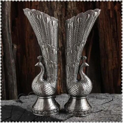 European tin peacock vase simple classical Russian tin Trumpet Flower complex Home Furnishing crafts small ornaments