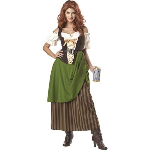 Carnival Lady Traditional National Oktoberfest Costume Germany Bavarian Leather Pinstripe Cosplay Halloween Fancy Party Dress