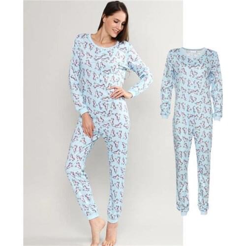 Long Sleeve Print Hooded Zipper Jumpsuits Homewear Clothing Pajamas Jumpsuits Women Autumn Winter Casual Warm Romper