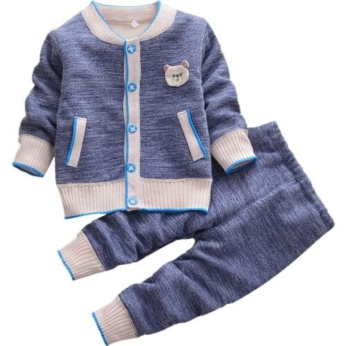 Children Autumn Winter Clothing Sets Baby Girls Boys Plus Velvet Cardigan Set Jacket+Pants 2 Pcs Baby Warm Sweater Clothes 1-3 Y