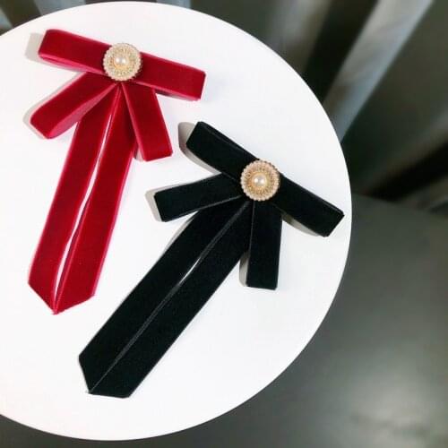 Korean Ribbon Fabric Bow Tie Brooch Crystal Pearl Neck Ties Shirt Cravat Corsage Fashion Jewelry for Women and Men Accessories