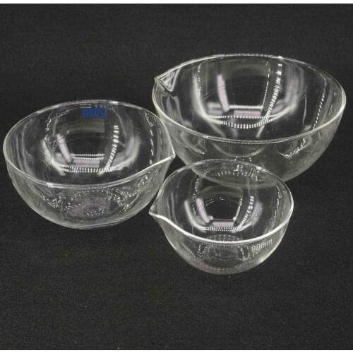 60mm 90mm 120mm 150mm Diameter Lab Glass Evaporating Dish Flat Bottom with Spout For Chemistry