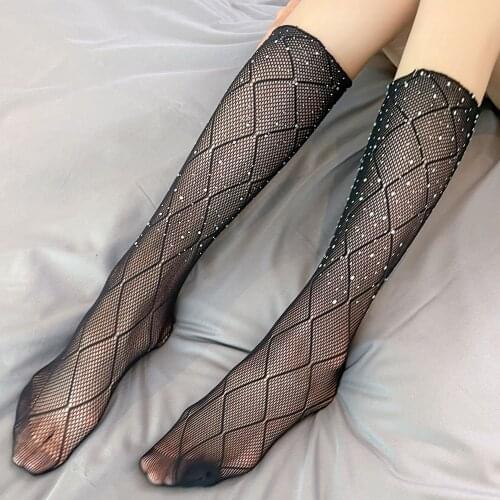 Summer Women Stockings Sexy Evening Party Wear Carnival Diamond Stockings Black Geometric Elasticity Nylon Knee High Socks Women