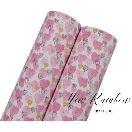 New Rainbow 22X30cm A4 Pink Watercolor Hearts Lichit Faux Leatherette Sheet For Making Bows, Earrings, Accessories