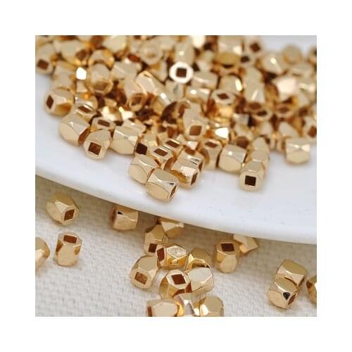 3mm DIY Jewelry Accessories 24K Gold Covered Irregular Faceted Square Hole Copper Beads/Block Beads Wholesale