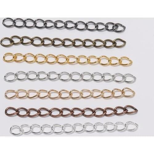 100Pcs/Lot 50/70mm Gold/Rhodium Color Metal Tail Extender Chain Extended Extension Chains Connector for Jewelry Making Findings