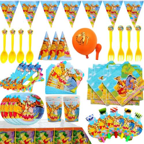 New Winnie the Pooh Theme Party Disposable Tableware Set Paper Cups Plates Baby Shower Decorations Birthday Party Toys Supplies