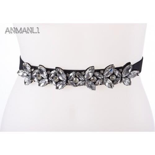 New fashion trend belt womens dress rhinestone flower shape decoration elastic elastic personality wild girdle DP14