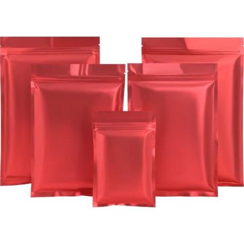 Wholesale 100pcs Flat Bottom Matte Red Aluminum Foil Zipper Bags Heat Sealing Capsule Powder Nail-tips Cosmetics Lipsticks Bags