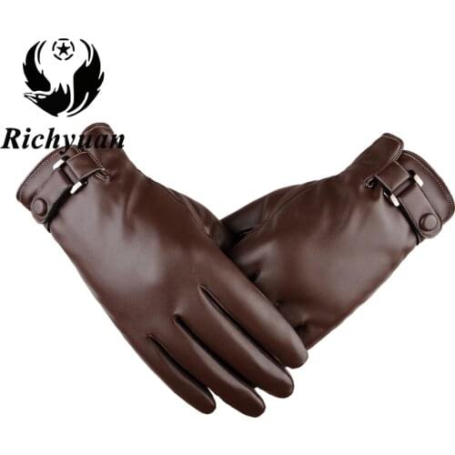 2017 Leather Gloves Genuine Leather Black Brown Color Leather Gloves Men Leather Winter Gloves Warm Brand Mittens