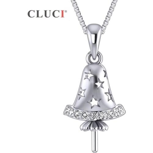 CLUCI Real Silver 925 Christmas Bell Charms Pendant Gift for Women Sterling Silver Pearl Pendant Mounting Jewelry SP380SB