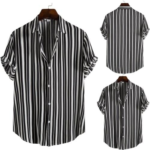 2021 Fashion Summer Men Shirts Casual Stripe Short Sleeve Shirt Plus Size Men Clothing Tops Vestidos Dress Shirts Camisas