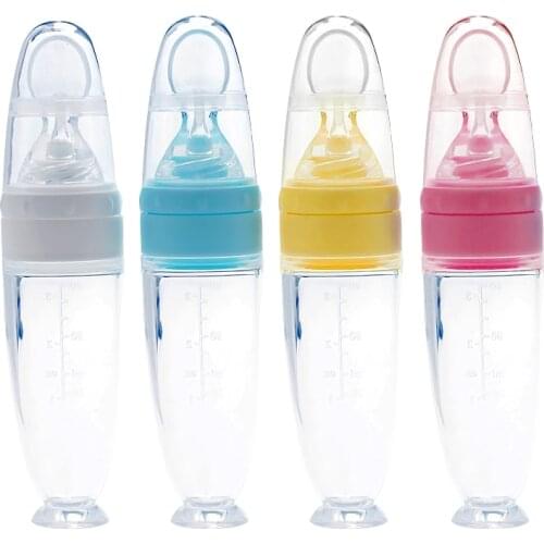 Silicone Babys Feeding Spoon Silicone Food Supplement Childrens Rice Paste Bottle Cute Soft Non-slip for BabyFood Container