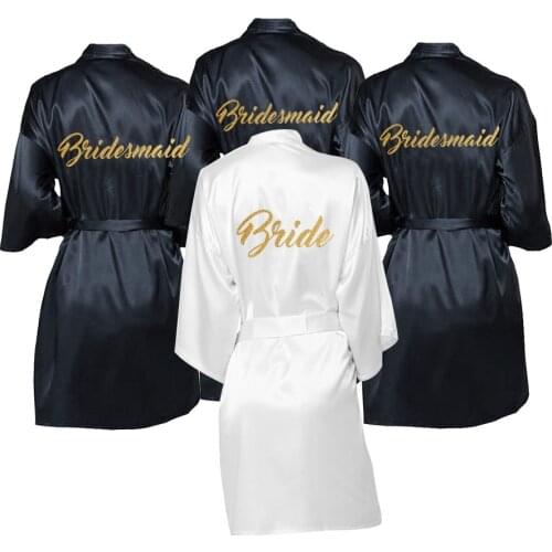 Wedding Bride&Squad Robe Silver Print Kimono Satin Pajamas Robe bridesmaid Sister Custom Robes