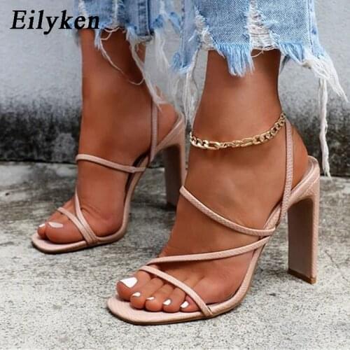 Eilyken Newest Sexy Snake Print Square Heels Womens Slippers Outdoor Fashion Peep Toe Ladies Sandals Summer Party Shoes Slides