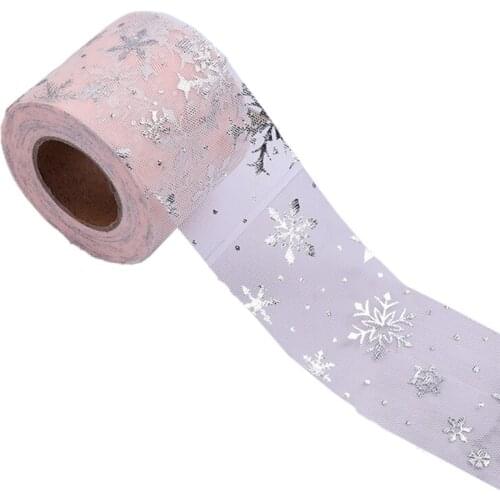 K1ME Romantic Tulle Rolls 6cm 25Yards Snowflake Pattern Tulle Netting Tulle For Sewing Birthday Wedding Party Decoration