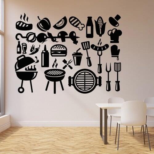 Vinyl Wall Decal Kebab Barbecue Fast Food Tasty Food Restaurant Dining Room Interior Decor Vinyl Window Stickers Art Mural M678