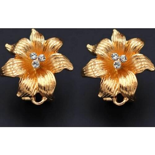 Earrings Post with Loop Hanger Filigree Flower Base Rhinestone CZ Paved DIY Metal Clip Stud Earrings Findings 18mm 10 Pairs