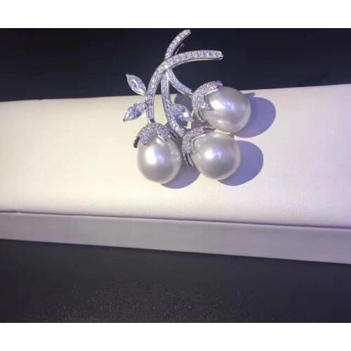 Office career natural fresh water pearl brooch pins 925 sterling silver with cubic zircon plant brooch fine women jewelry
