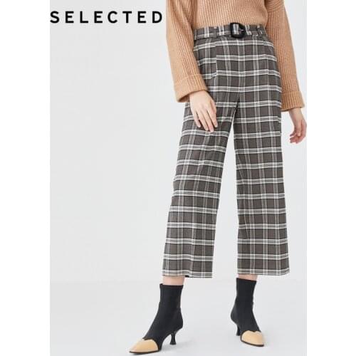 SELECTED Women Plaid Lace-up High-rise Slightly Stretch Crop Pants S|419414520