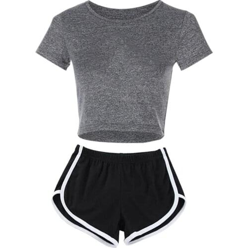 2021 Summer Womens T-Shirt Suit Casual Simple Ladies Sports Fitness Suit Short-Sleeved + Shorts Quick-Drying 2-Piece Sportswear