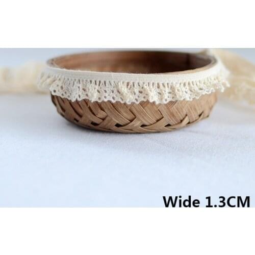 1.3CM Wide Beige Cotton Embroidered Ribbon Stretch Lace Material Elastic Ruffle Trim DIY Dress Sofa Curtain Cloth Sewing Fabric