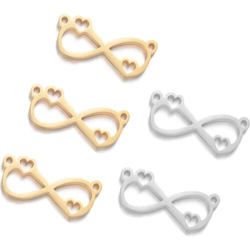 10Pcs/Lot Stainless Steel Love Infinite Hollow Bracelet Connectors Necklace Charms Pendant DIY Jewelry Making Wholesale