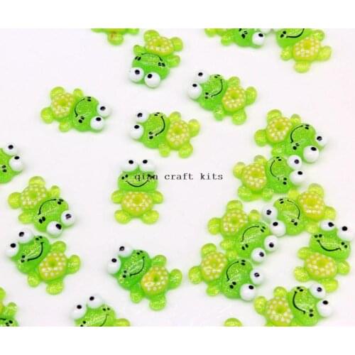 150pcs Lovely Hand Paint Glitter Green Frog Cute Resin Cabochon For Kawaii Decoden w/ Rhinestone Center DIY Projects 19mm