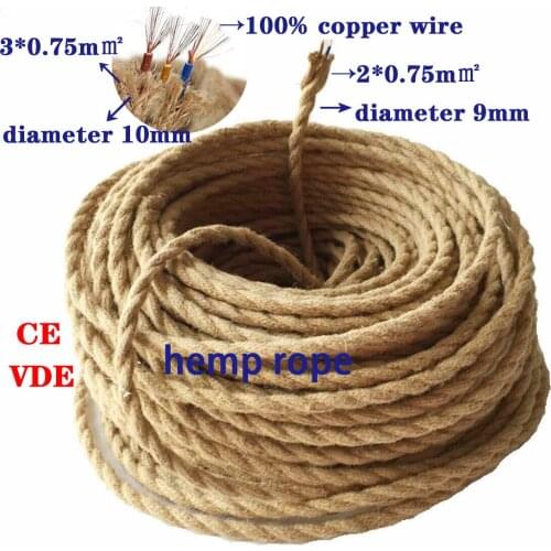 2 Core 3 Core Twisted Cable Hemp Rope Electrical Wire Retro Style Copper Vintage Lamp Cord Woven Textile Wire Pendant Light Cord