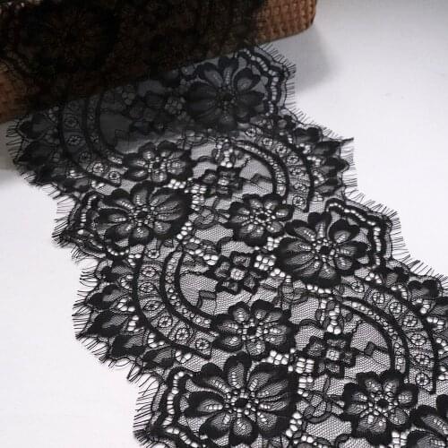 3Meters/lot 21cm Width Eyelash Lace Trim Black Flowers lingerie Bra dress Decorations Lace Fabric Clothes Sewing Accessories