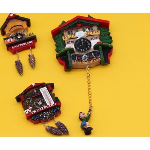 3D Resin Cuckoo Clock Travel souvenir magnetic refrigerator stick cuckoo bell Swiss sheep refrigerator stick household kitchen refrigerator decoration Handmade color painting creative refrigerator home decoration
