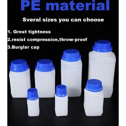 4pcs/lot PE Square blue cap plastic reagent bottle Sample bottles with burglar cap chemical experiment lab bottle free shipping