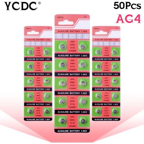 YCDC 11.11 Big Promotion 50Pcs/5card Ag4 Cell CoBattery Rushed SR626 1.5V LR626 377 177 377A Size 7.9*3.6mm