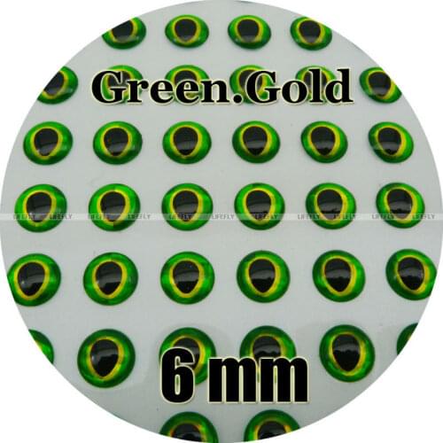 6mm 3D Green.Gold / Wholesale 700 Soft Molded 3D Holographic Fish Eyes, Fly Tying, Jig, Lure Making, Craft