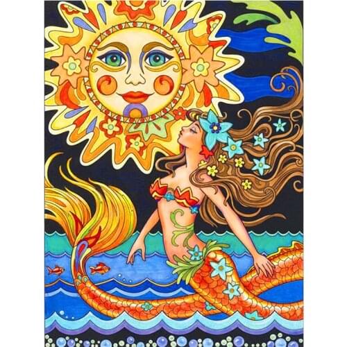 Embroidery Handicraft 5D Diy Diamond Painting Cross Stitch Sun Face Mermaid Home painting Full Square round rhinestone A2028