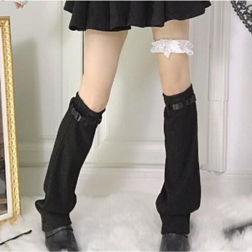 White Slouch Warm Loose Foot Leg Warmer Long Boots Socks Tights Japanese Lolita Knee Protection Knitted Boots Socks