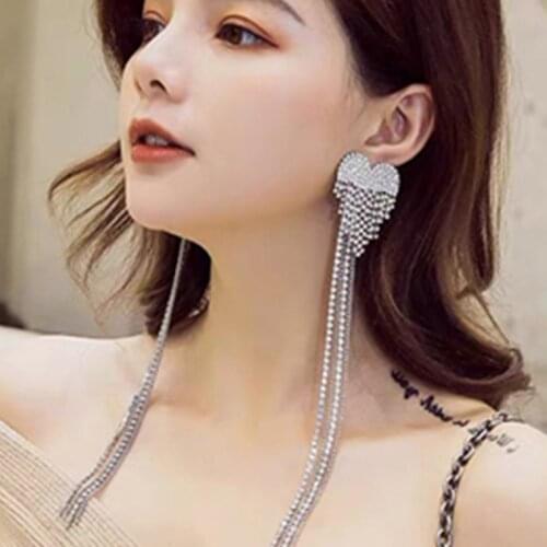 Full Rhinestone Bangs Shining Woman Earrings Long heart Fashion Luxurious Crystal Hyperbole Korean Earring Pendant