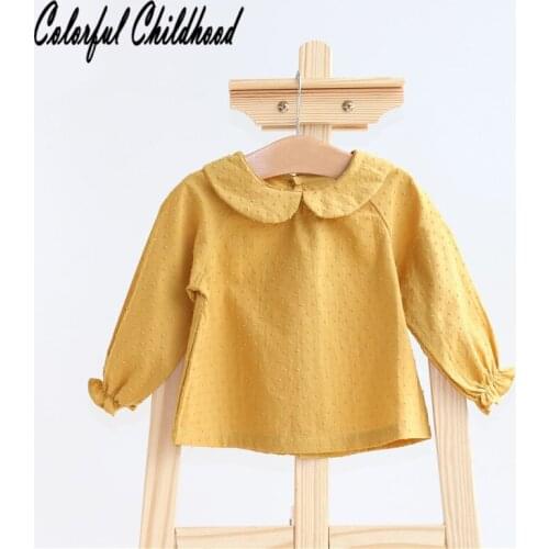 Baby Girls Blouse Pure Cotton Jacquard Peter Pan Collar Shirt camisa bebe Newborn Infant Pure Color Shirt Kids Autumn Tops