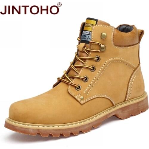 JINTOHO New Winter Warm Fur Shoes Genuine Leather Work&Safety Boots Ankle Leather Male Boots Work&Safety Shoes Winter Men Booots