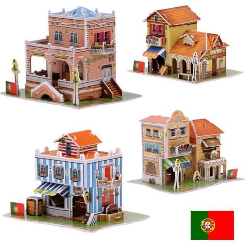 Paper 3D Puzzle Assembled Portugal Styles Building Architectures Jigsaw Puzzle Hotel Bakery Model Kits Juguetes Toys For Boys